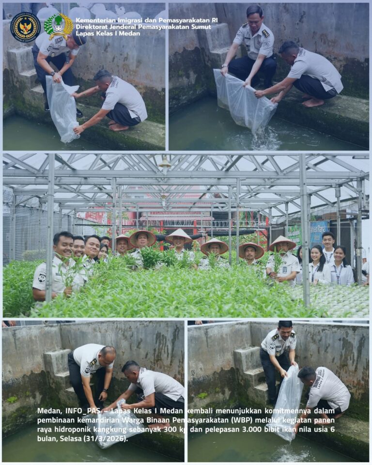 Lapas Kelas I Medan Panen 300 Kg Kangkung Hidroponik, Ribuan Bibit Ikan Nila Dilepas untuk Perkuat Ketahanan Pangan