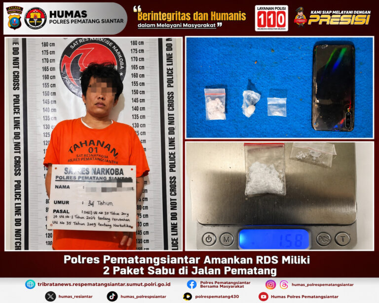 Polres Pematangsiantar Amankan RDS Miliki 2 Paket Sabu di Jalan Pematang