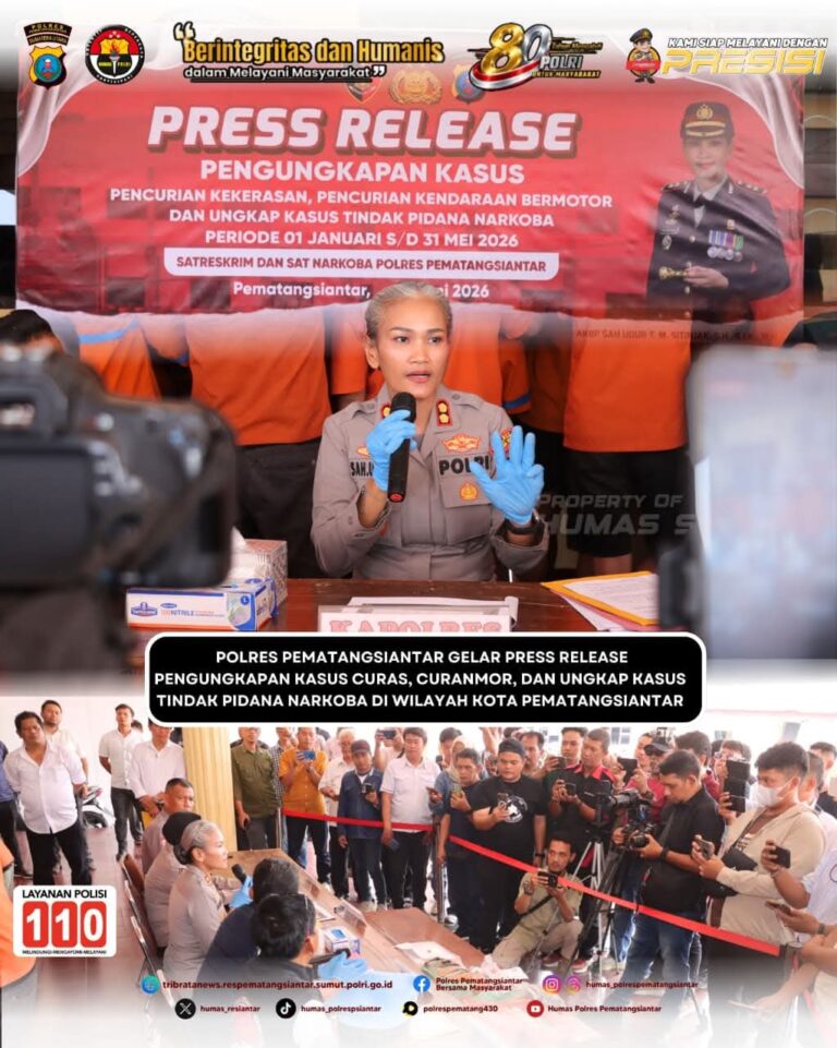 Polres Pematangsiantar Gelar Press Release Pengungkapan Kasus 3C dan Narkotika Periode Januari - Juni 2026